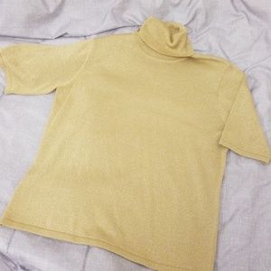 Villager Liz Claiborne Sweater Short Sleeve Turtleneck Metallic Gold Medium  M